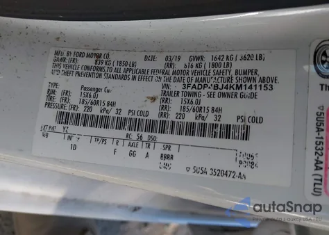 2019 Ford Fiesta Se из США, поврежденный, VIN 3FADP4BJ4KM141153